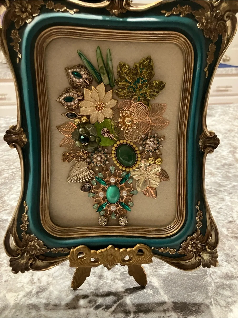Teal and Gold Vintage-Inspired Floral Wall Art Frame